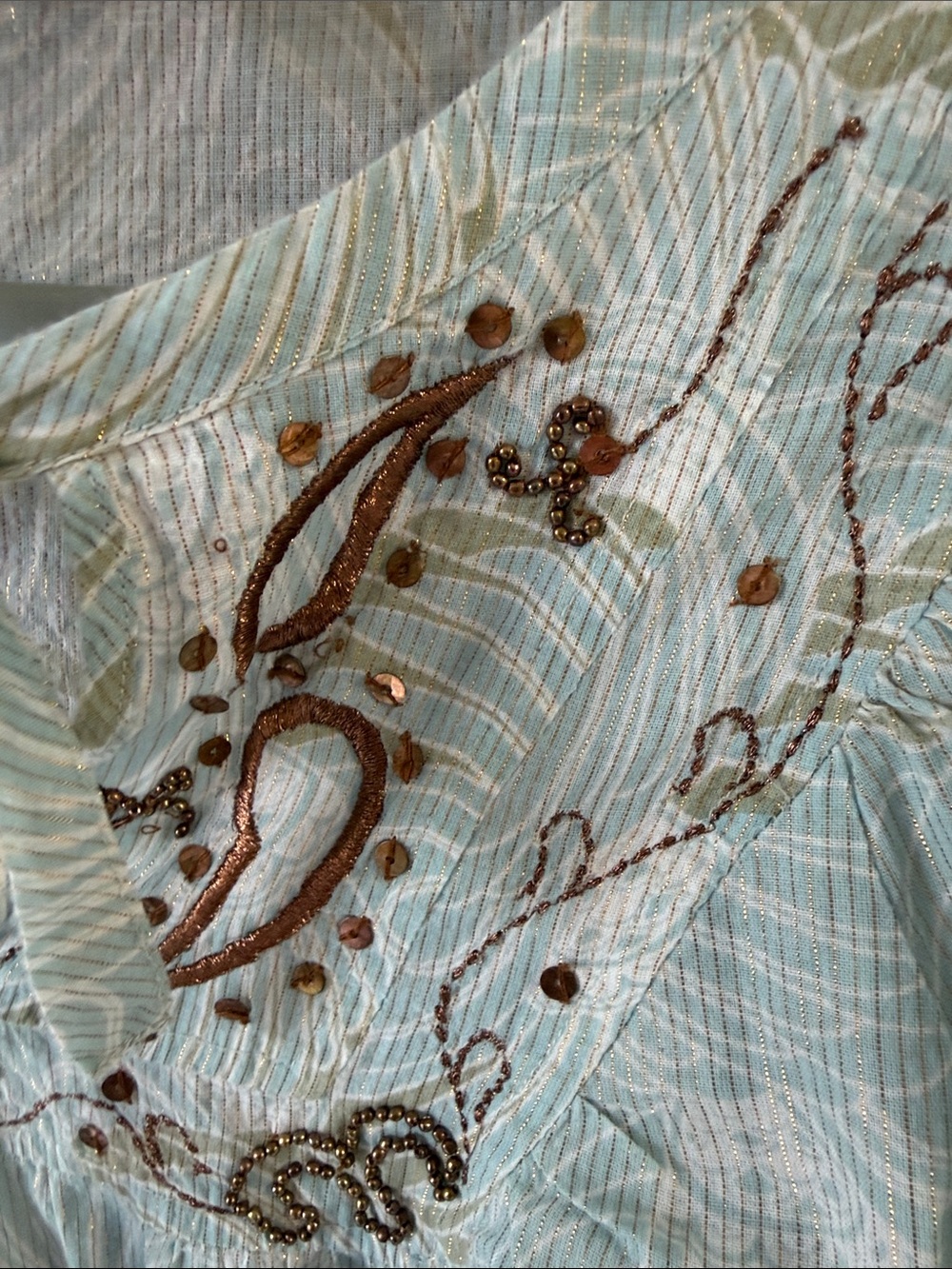 DKNY Light Blue Embroidered Tie-Neck Peasant Top - Picture 7 of 10